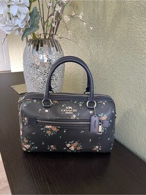 COACH Rowan Navy Floral Satchel/Crossbody